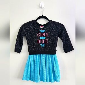 DC Comics Girls' Dress Size 6/6x Girls Rule Black Turquoise Pink DC Comics